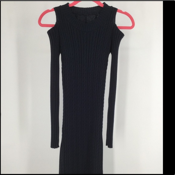 Blue Small Sweater Cold Shoulder Dress - Picture 4 of 8